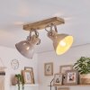 Plafonnier scandinave Orny à 2 têtes orientables, abat-jour sable, E27, socle en bois
