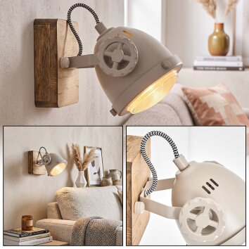 Applique murale Herford, projecteur conique orientable écru avec abat-jour sable