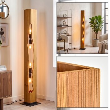 Lampadaire moderne Sernadelo à colonne en bois, 4 douilles E27 exposées, écru