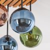 Plafonnier Gastor en grappe, 4 lumières, abat-jour en verre bleu, vert et cuivré
