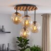 Plafonnier moderne à 4 lumières Gastor, avec des abat-jour ronds en verre ambré en grappe