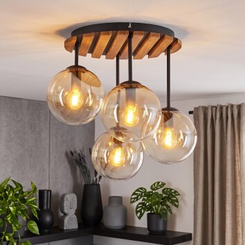 Plafonnier style bohème Gastor à 4 lumières, abat-jour ronds en verre ambre et clair