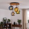 Plafonnier moderne Koyoto avec 4 abat-jour ronds en verre doré et socle à lamelles