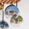 Plafonnier moderne Koyoto, socle à lattes de bois écru et 4 abat-jour en verre