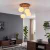 Plafonnier moderne Koyoto, 4 lumières, socle à lattes en bois écru, abat-jour blancs