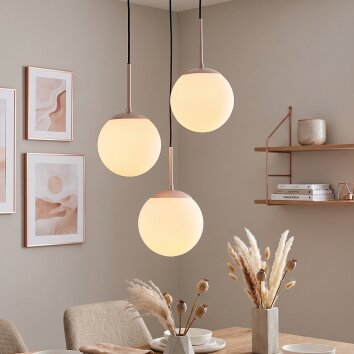 Suspension Gastor, trois abat-jour ronds blancs, pour la table à manger, réglable au montage