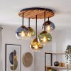 Suspension moderne Koyoto, lamelles bois, abat-jour multicolores, pour la table à manger