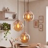 Suspension moderne Gastor, 3 abat-jour ronds en verre ambre, réglable au montage