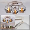 Plafonnier moderne Koyoto à trois abat-jour ronds en verre chromé fumé ø 15 cm
