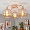 Plafonnier moderne Koyoto à trois lumières, abat-jour ronds en verre ambré