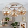 Plafonnier moderne Koyoto à trois lumières, abat-jour ronds en verre ambré