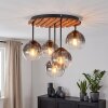 Suspension moderne Koyoto à cinq lumières avec socle à lattes de bois écru
