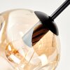 Plafonnier en grappe Ripoll moderne, 5 abat-jour en verre ambre, socle à lamelles écru