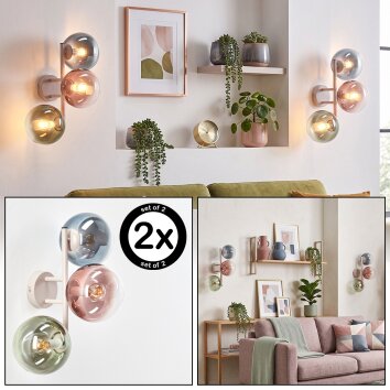 Applique murale moderne Gastor, set de 2, trois abat-jour ronds alignés