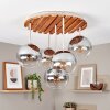 Plafonnier moderne Koyoto avec socle rond à lattes de bois et cinq lumières