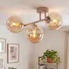 Plafonnier moderne Gastor à trois lumières, abat-jour sphériques en verre ambré