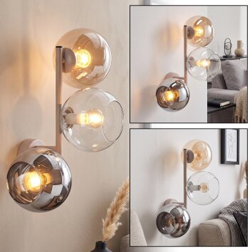 Applique murale moderne Koyoto à trois abat-jour en verre Chrome, Fumé, Ambre et Clair