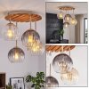 Plafonnier Koyoto moderne à 4 lumières, socle à lattes de bois, abat-jour ambrés