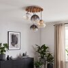 Plafonnier Koyoto moderne à 4 lumières, socle à lattes de bois, abat-jour ambrés
