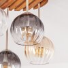 Plafonnier Koyoto moderne à 4 lumières, socle à lattes de bois, abat-jour ambrés