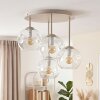 Plafonnier moderne Ripoll en grappe, quatre abat-jour ronds en verre clair, structure sable