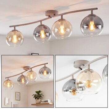 Plafonnier moderne Koyoto, 4 lumières et abat-jour ronds en verre fumé, ambre et clair