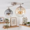 Plafonnier moderne Gastor à 2 lumières, barre courbée, abat-jour en verre ambre et fumé