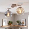 Plafonnier moderne Gastor à 2 lumières, barre courbée, abat-jour en verre ambre et fumé
