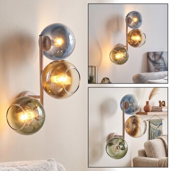Applique murale moderne Koyoto, 3 lumières avec abat-jour sphériques bleus en verre