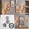 Applique murale Koyoto, lot de 2, 3 abat-jour en verre fumé cannelé près d’un miroir