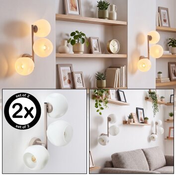 Applique murale moderne Ripoll sable, 3 abat-jour ronds blancs, lot de 2