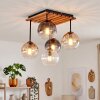 Plafonnier moderne Koyoto à cinq lumières avec socle à lattes de bois