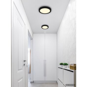Globo Luno plafonnier LED rond noir ø 29 cm pour couloir et cuisine moderne