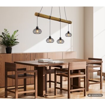 Globo Caldwell suspension à barre industrielle 125 cm, 4 flammes à abat-jours cage