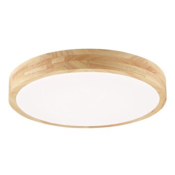 Brilliant plafonnier LED Moreen plat et rond, bois clair, blanc réglable 2700-6500 Kelvin