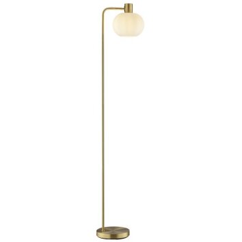 Brilliant Lampadaire Fanny de style campagne à bras coudé, abat-jour rond blanc en verre