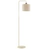 Brilliant Lampadaire Arlo à bras courbé beige, de style bohème, près du canapé