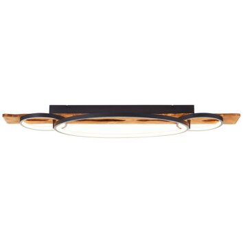 Brilliant plafonnier LED Pirus, 3 anneaux sur planche en bois foncé, mémoire, 3000 Kelvin