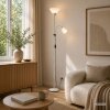 Brilliant lampadaire avec liseuse Spari beige, avec 2 abat-jour coniques