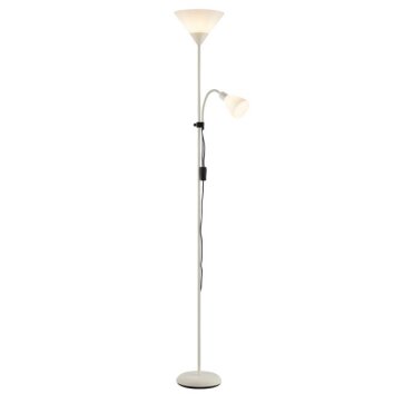 Brilliant lampadaire avec liseuse Spari beige, avec 2 abat-jour coniques