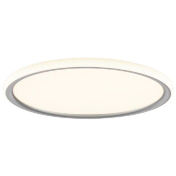 Brilliant Plafonnier LED Carloz plat et rond avec mémoire, argenté, blanc chaud 3000 Kelvin