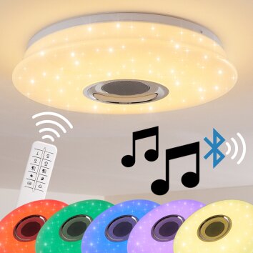 Plafonnier HEMLO LED Blanc, 1 lumière, Télécommandes, Changeur de couleurs