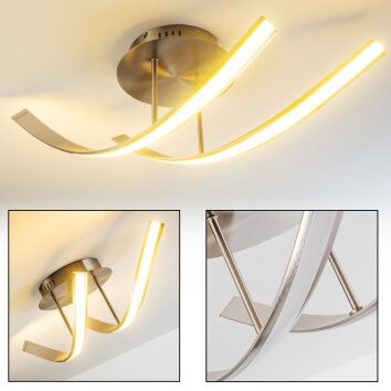 Plafonnier Aranu LED Acier inoxydable, Nickel mat, 2 lumières