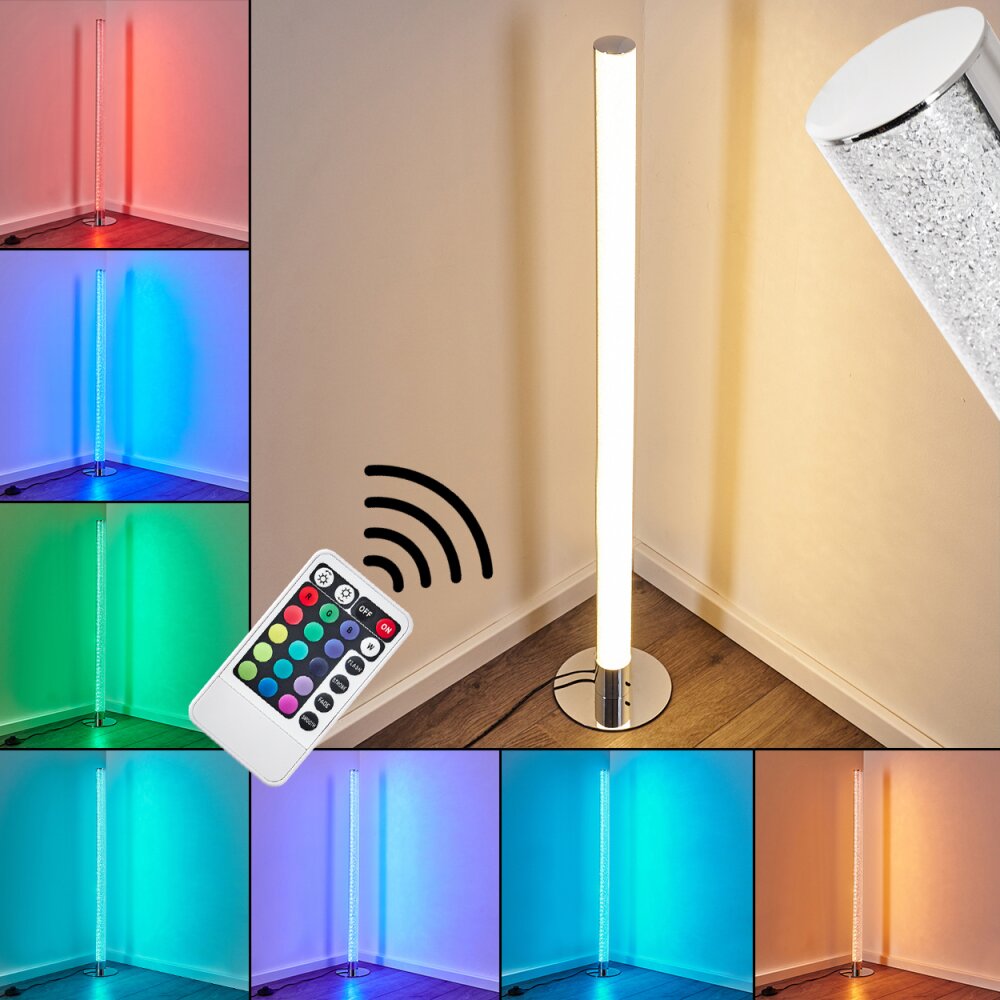 Lampadaire Flaut LED Chrome, 1 lumière, Télécommandes, Changeur de couleurs main product photo