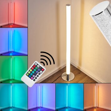 Lampadaire Flaut LED Chrome, 1 lumière, Télécommandes, Changeur de couleurs