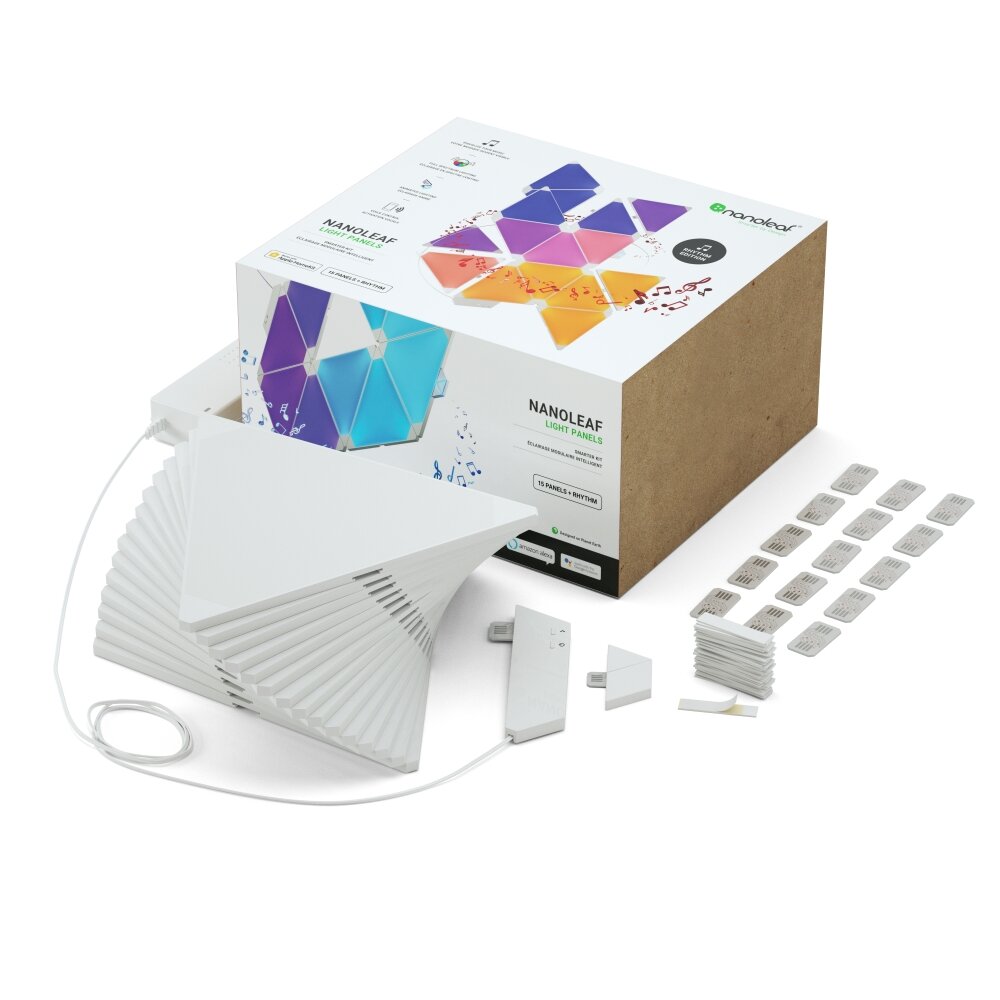 Applique murale nanoleaf Rhythm Starter Kit 15 Panneaux LED Blanc, 1 lumière, Télécommandes, Changeur de couleurs main product photo