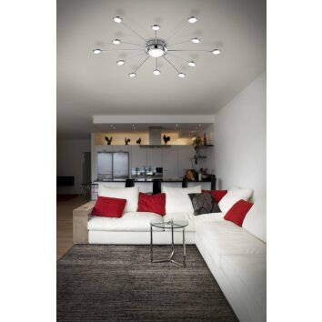 Plafonnier Trio-Leuchten Bodrum LED Chrome, 12 lumières, Télécommandes