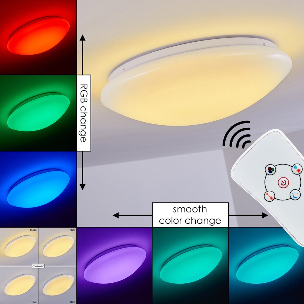 Plafonnier Brighton LED Blanc, 1 lumière, Télécommandes, Changeur de couleurs main product photo