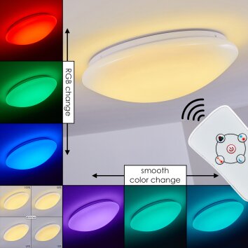 Plafonnier Brighton LED Blanc, 1 lumière, Télécommandes, Changeur de couleurs