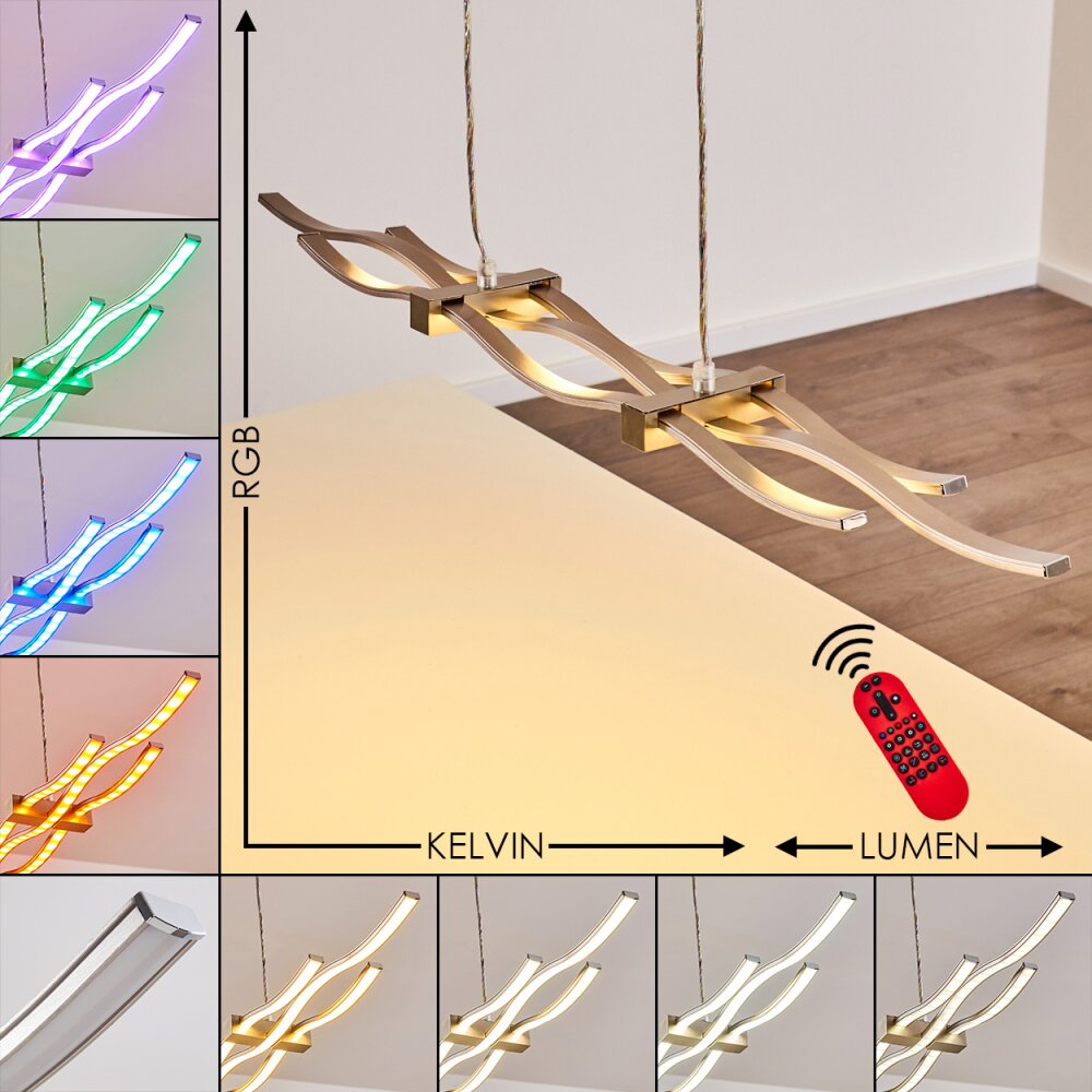 Suspension Gamsen LED Acier brossé, 3 lumières, Télécommandes, Changeur de couleurs main product photo